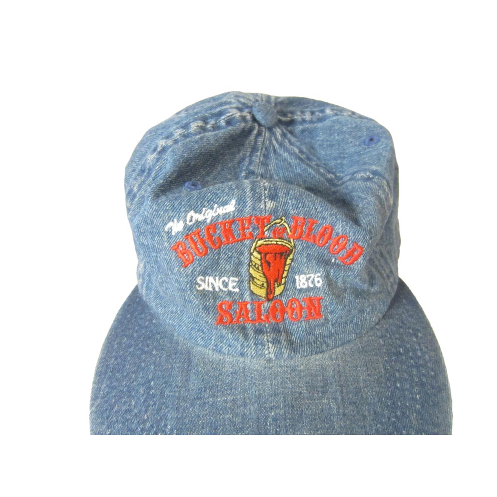 None Blue Denim Embroidered Bucket of Blood Saloon Men's Adjustable Hat